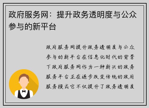 政府服务网：提升政务透明度与公众参与的新平台